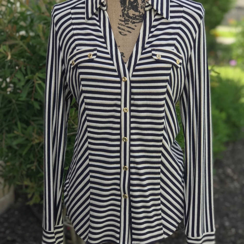 Cache Button Down striped Top